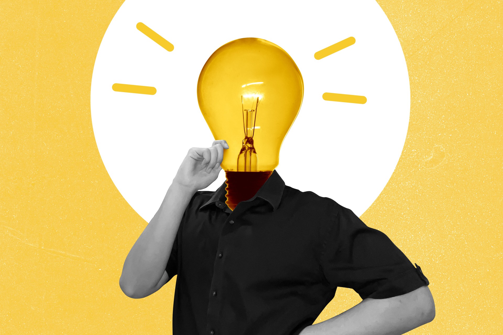 Person with lightbulb head, symbolizing creativity and innovation